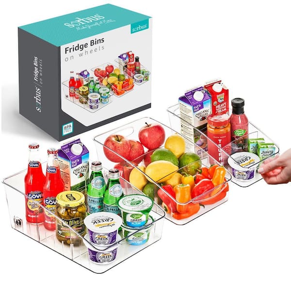 Fridge Organizer on Wheels with Dividers (3-Pack)