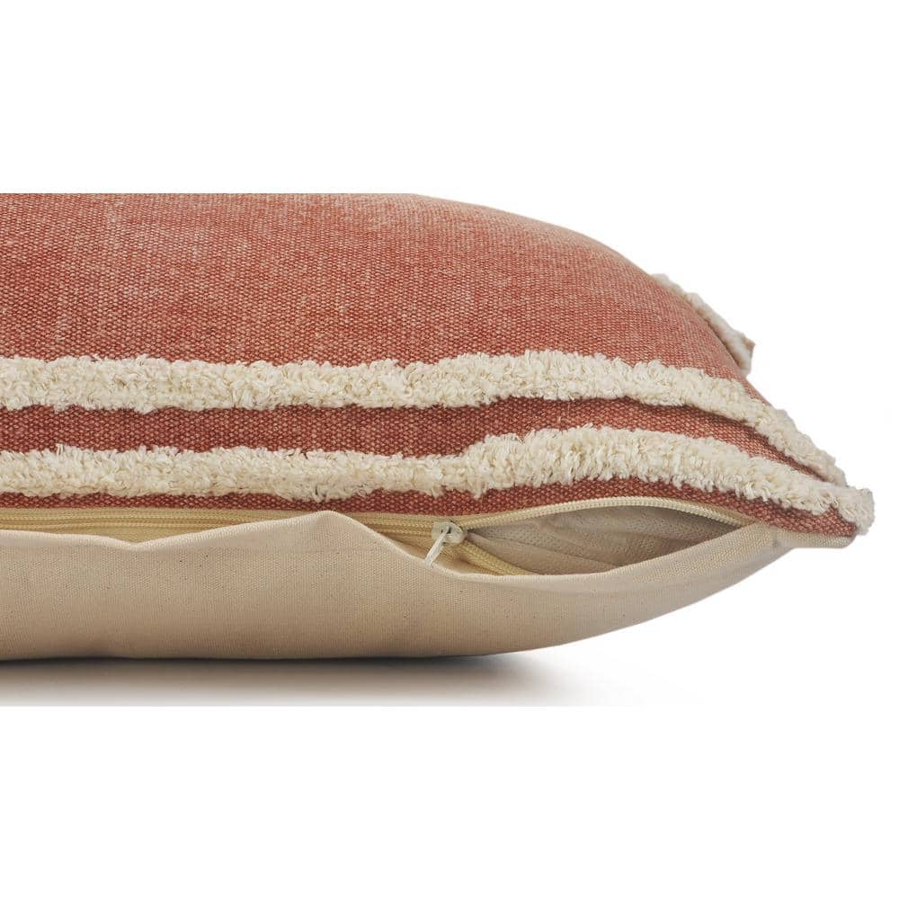 Cinnamon and White Striped Cotton Lumbar Pillow, 14" x 36"