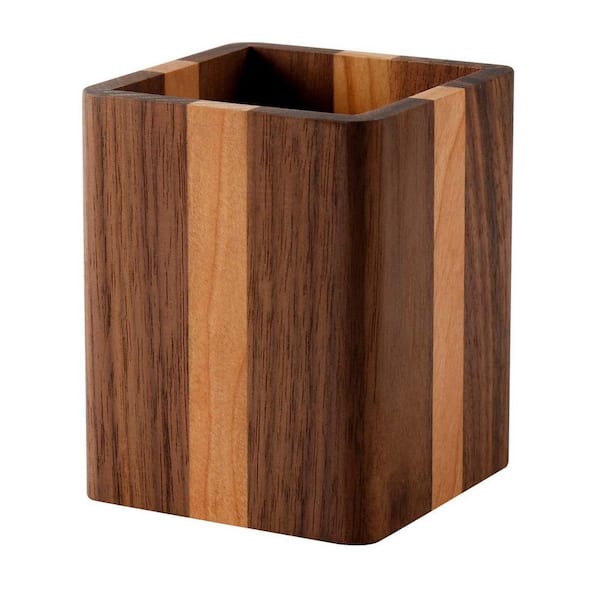 Wood Pen Holder Pencil Stand Cherry Center Walnut Side Solid Wood Organizer Smooth Finish for Desk Office Supply