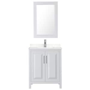 Daria 30 in. W x 22 in. D Single Vanity in White with Cultured Marble Vanity Top in Light-Vein Carrara with Basin&Mirror