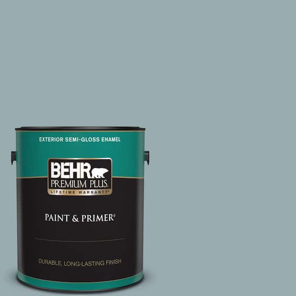 BEHR PREMIUM PLUS 1 gal. #BXC-28 Bucolic Blue Semi-Gloss Enamel Exterior Paint & Primer