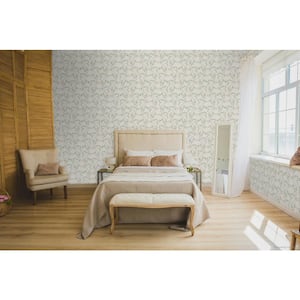 Spring Blossom Collection Chinoiserie Floral Vine Off-White Matte Finish Non-Pasted Non-Woven Paper Wallpaper Sample