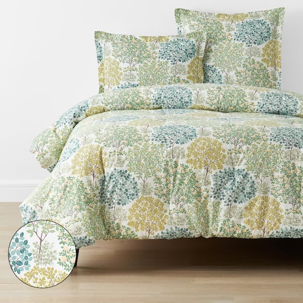 The Company Store Company Cotton Trees in Bloom Green Multi Floral Queen Cotton Percale Comforter