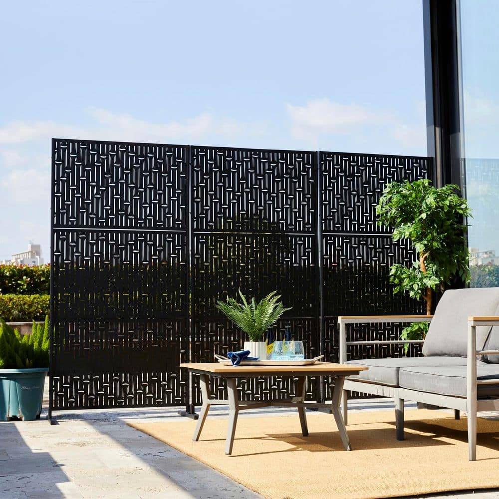 Glitzhome 71.50 in. H Black Galvanized Steel Bamboo Pattern