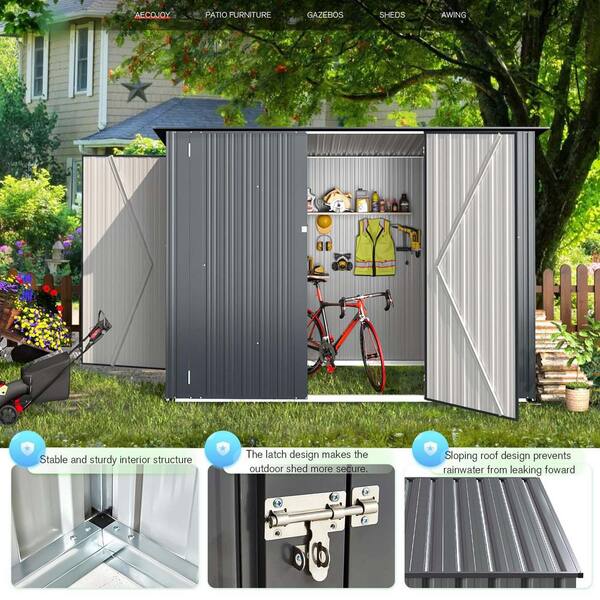 Zeus & Ruta 7.8 ft. W x 3.8 ft. D Metal Storage Shed with 3-Doors