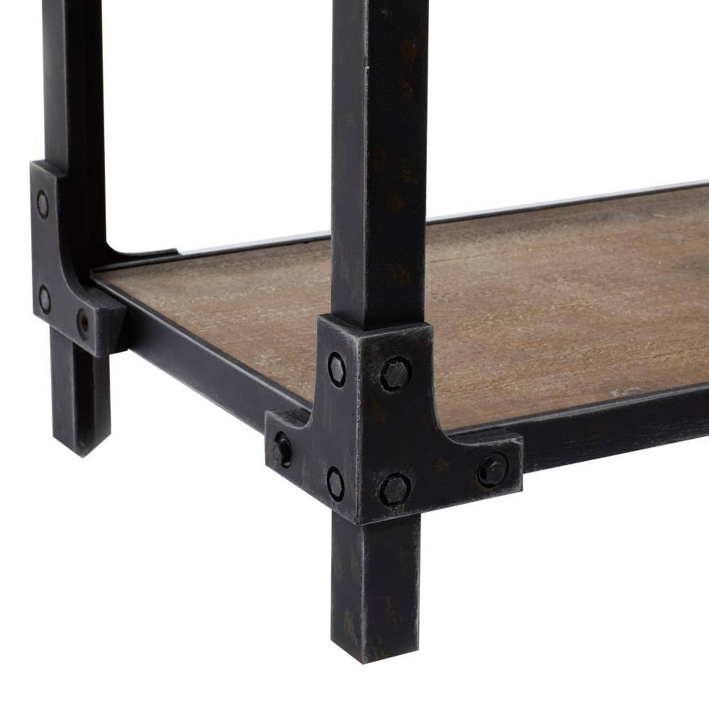 Brown Industrial Wood and Metal 3-Tier Console Table with Storage