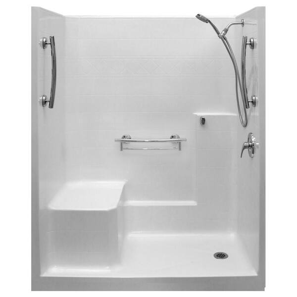 Ella Imperial-SA 33 in. x 60 in. x 77 in. 1-Piece Low Threshold Shower Stall in White, Molded Seat, Accessories, Right Drain