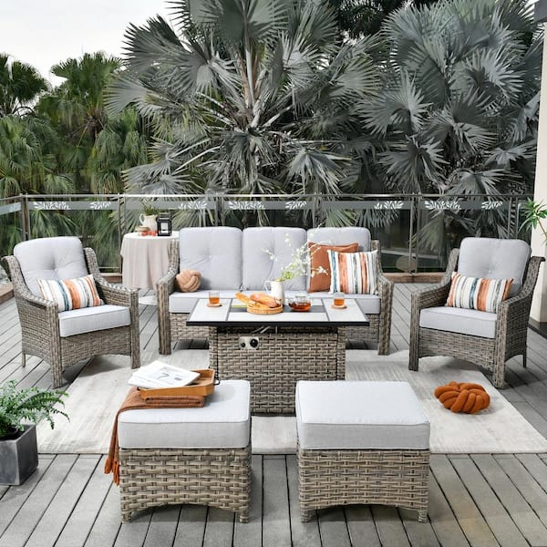 HOOOWOOO Verona Grey 6-Piece Wicker Outdoor Patio Conversation Sofa ...