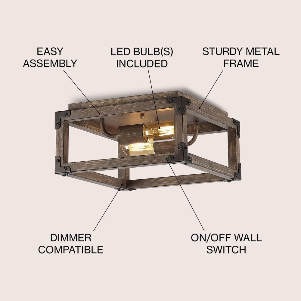 Farmhouse 11.5" Brown Iron LED Flush Mount Ceiling Light
