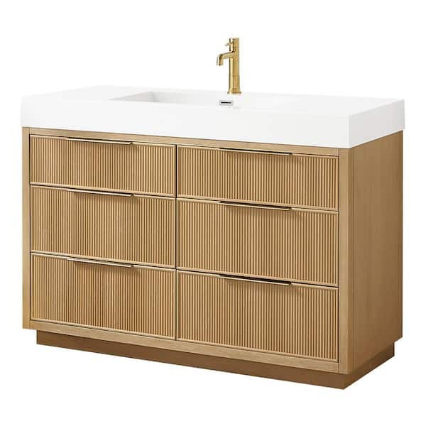Hohhot 48 in. W x 19.7 in. D x 33.8 in. H Single Bath Vanity in Washed Ash Grey with White Engineered Stone Top