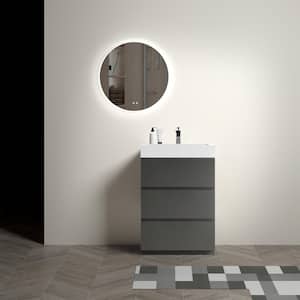 24 in Modern Bathroom Vanity Cabinet,3 Drawers Cabinets with White Sink Basin,Resin Top,Gray