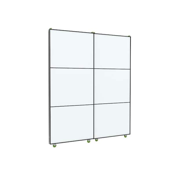 48 in. x 80 in. 3-Lite White Tempered Glass Interior Closet Sliding Doors with Black Aluminum Frame Hardware Kit