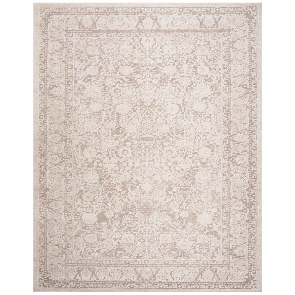 Beige and Cream Floral 10' x 14' Synthetic Area Rug