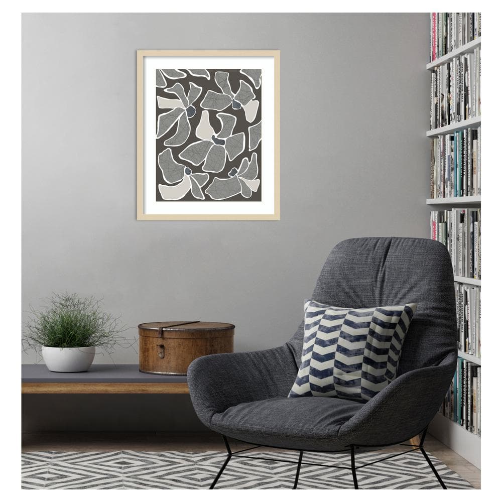 Grey Flower Blooms II Abstract Framed Wall Art Print