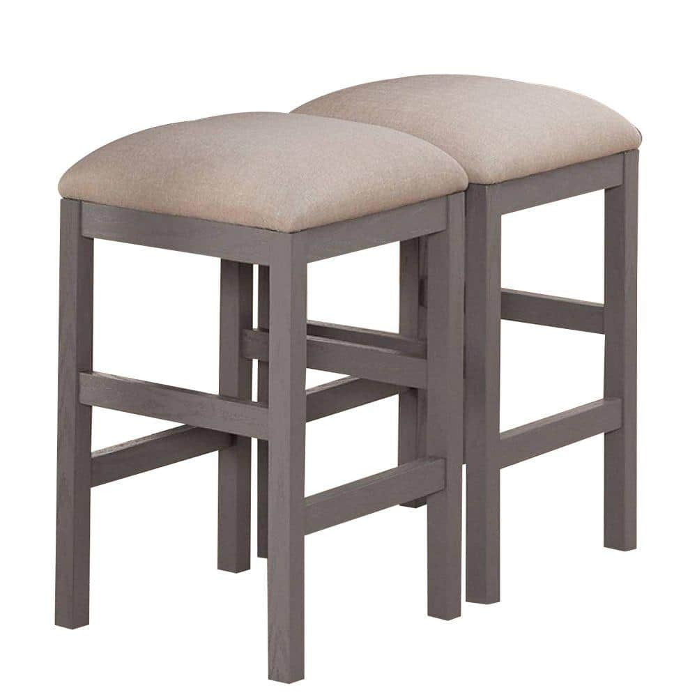 Benjara 19 In. Beige And Gray Backless Wooden Frame Counter Stool With ...