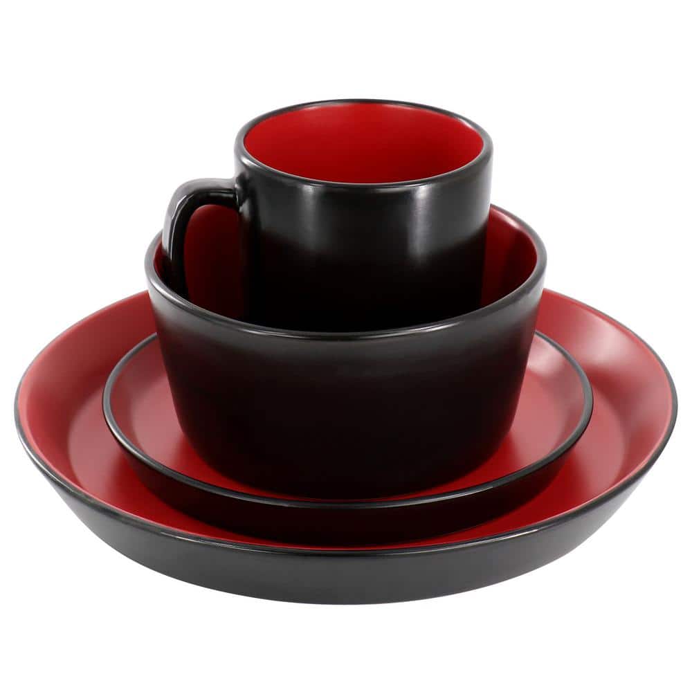 Red and Black Ceramic 16-Piece Dinnerware Set