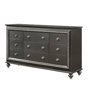 18 in. Gray 9-Drawer Wooden Dresser Without Mirror