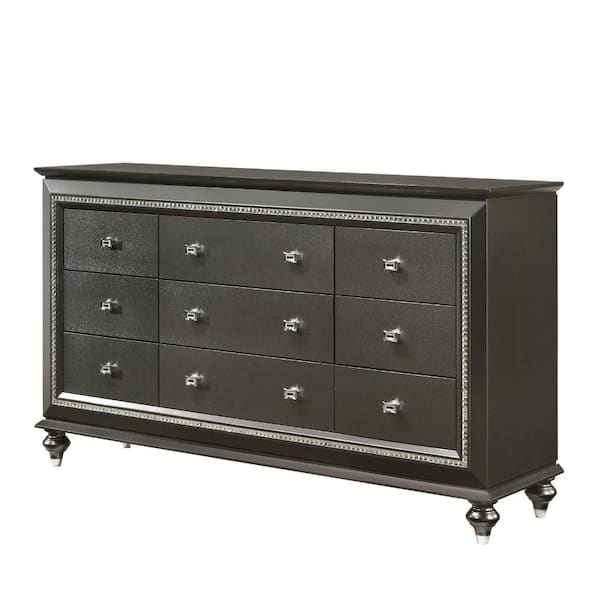 Benjara 18 in. Gray 9-Drawer Wooden Dresser Without Mirror