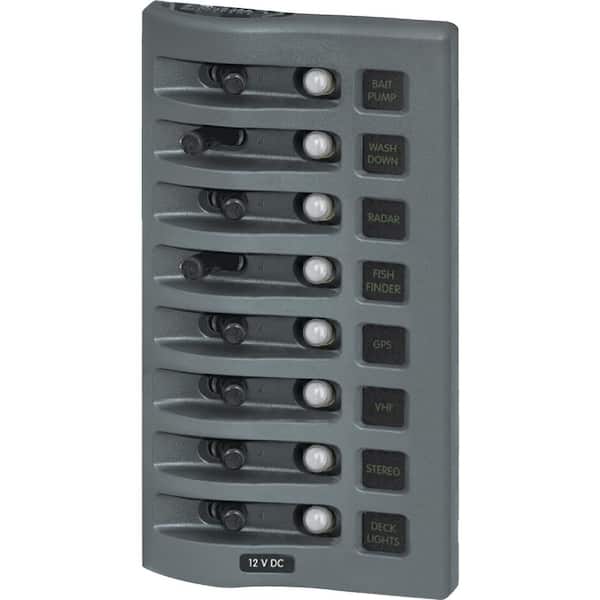 Blue Sea Systems 12-Volt DC 8 Position Gray WeatherDeck Waterproof Circuit Breaker Panel