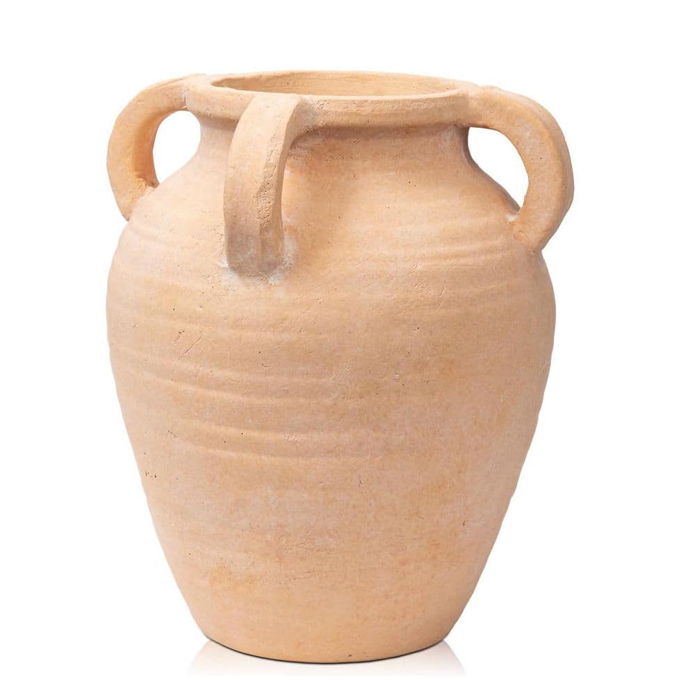 9.8 in. Reddish Pink Round Ceramic Tall Terracotta Vase, Vintage Rustic Cer