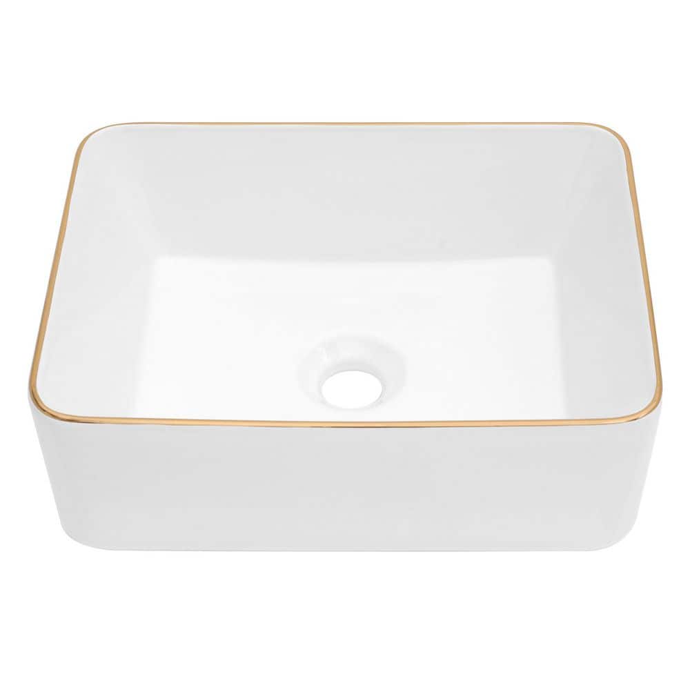 16 in. Vessel Rectangular Bathroom Sink without Overflow Drain in White Ceramic price history on PriceWatchPro