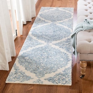 Abstract Ivory/Blue 2 ft. x 8 ft. Floral Damask Runner Rug