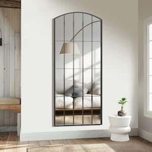 28 in. W x 67 in. H Full Length Arch Iron Frame Window Mirror in Black