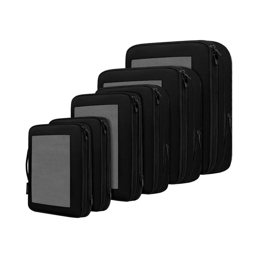 Black 6-Pieces Compression Packing Cubes Travel Luggage Organizers Durable 320D Fabric Expandable Design