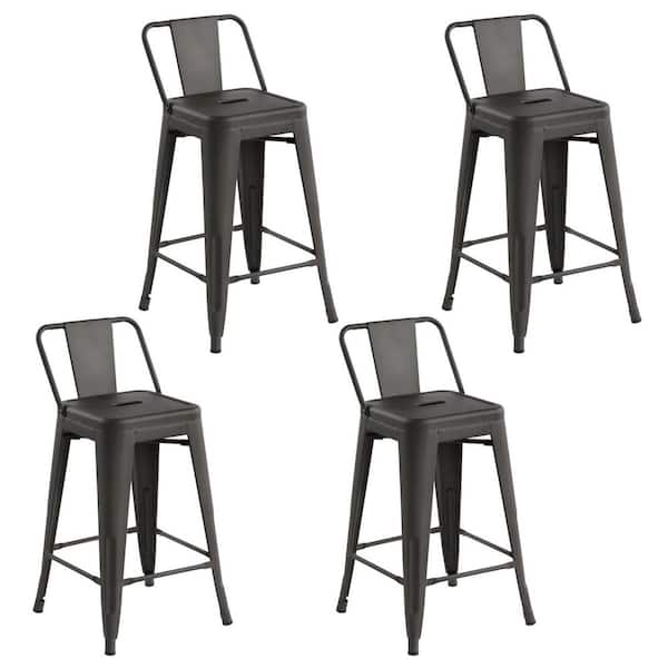 Homy Casa Vustu 32 in. Gun Low Back Metal Frame Counter Stool ( Set of 4)
