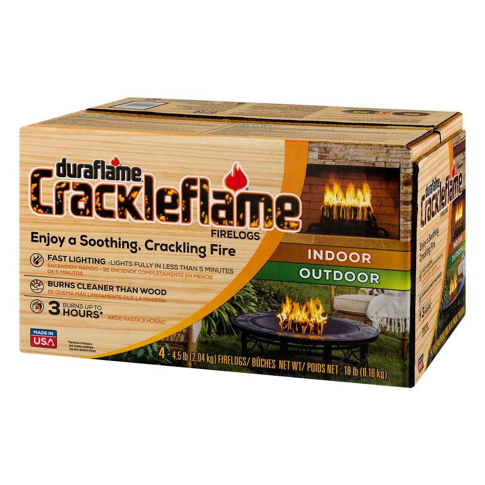 Crackleflame 4.5 lb. Indoor/Outdoor Firelogs (4-Pack), 3 Hour Burn