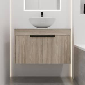 30 in. W x 19 in. D x 24 in. H Floating Bath Vanity in White Oak with White Engineered Stone Composite Top and Sink