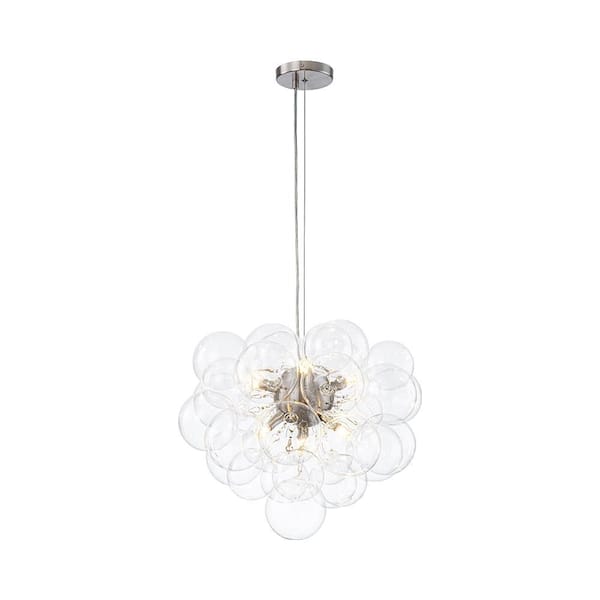 Orbis 6-Light 19.7 in.W Brushed Nickel Bubble Clear Glass Globe Shades Cluster Chandelier for Living Room Kitchen
