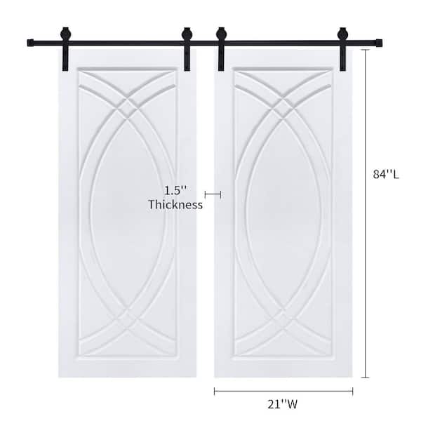 Double Modern Art Panel 42 in. x 84 in. MDF White Barn Sliding Door With Hardware kit