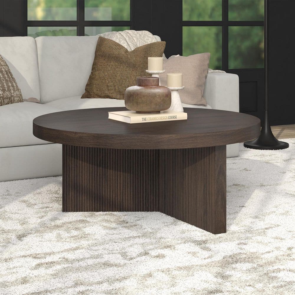 Holm 36 in. Alder Brown Round MDF Top Coffee Table