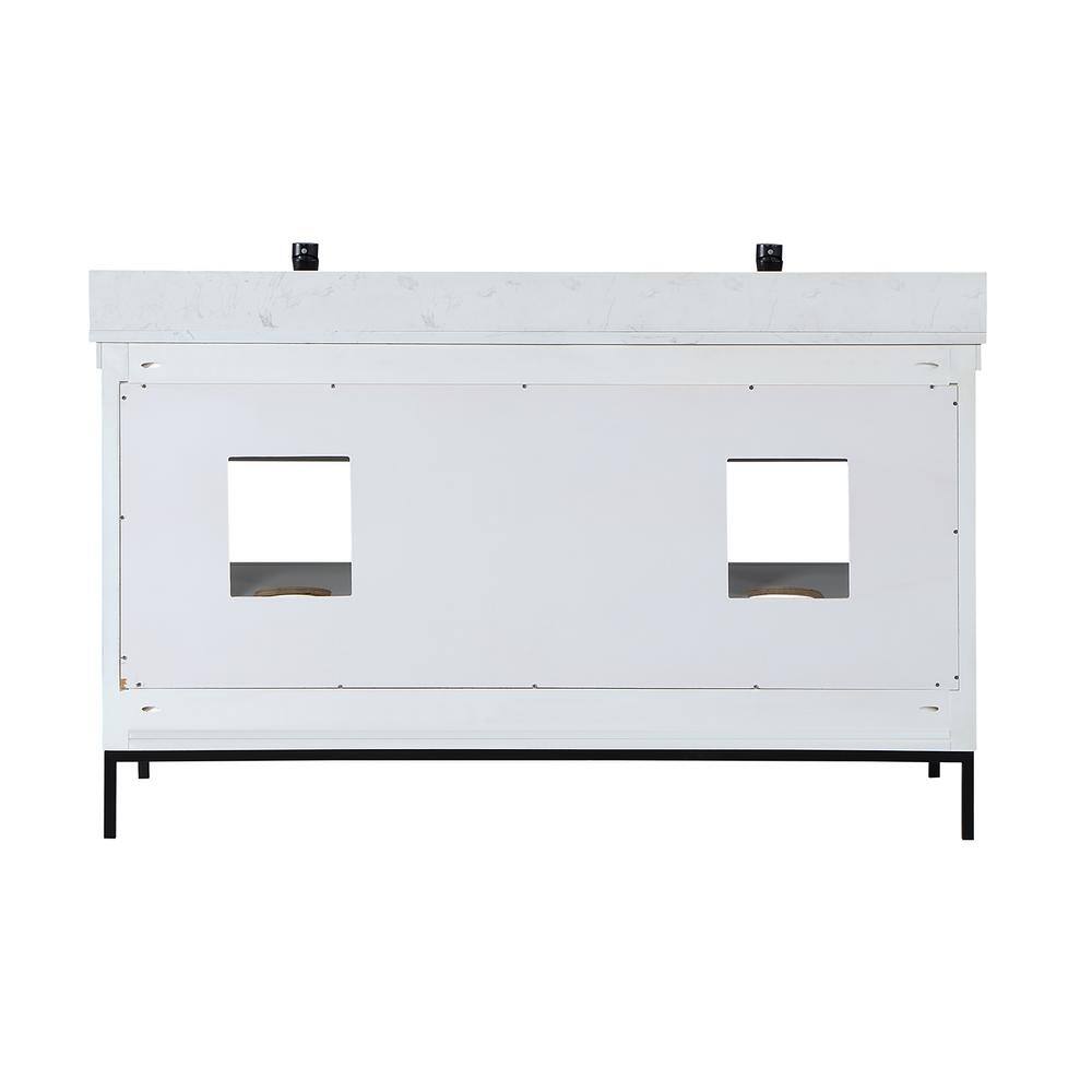 Kesia 60" White Double Bathroom Vanity with Composite Stone Top