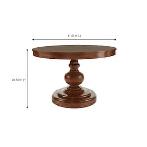 Greymont Walnut Brown Finish Round Pedestal Dining Table for 6 (47.6 in. L x 29.8 in. H)