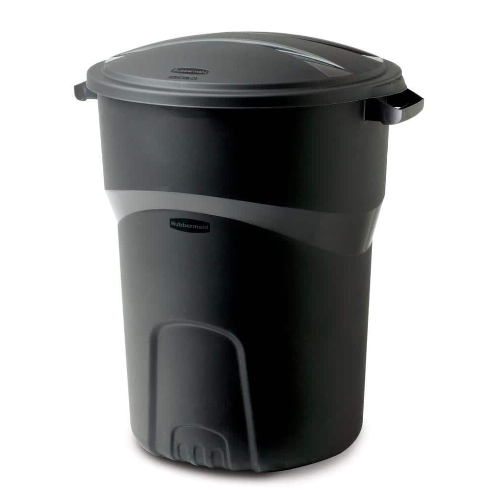 Rubbermaid Roughneck 32 Gal. Black Round Trash Can with Lid (3