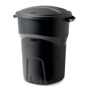 Roughneck 32 Gal. Black Round Outdoor Trash Can with Lid (2-Pack)
