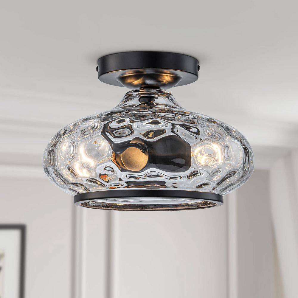 9.84 in. 2-Light Black Industrial Semi-Flush Mount Ceiling Light with Textured Glass Shade price history on PriceWatchPro