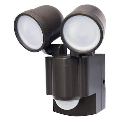 Bronze Motion Activated Outdoor Integrated LED Twin Flood Light