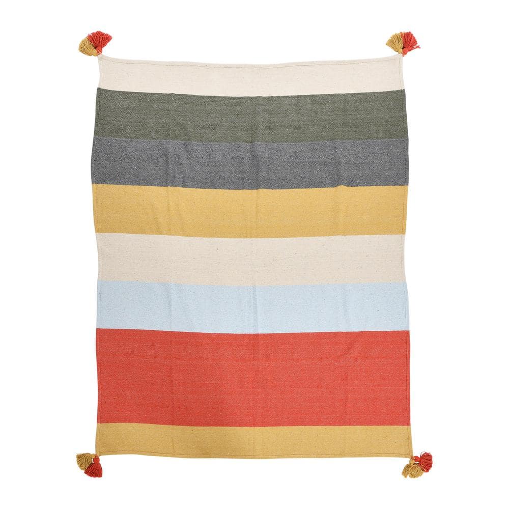 Storied Home MultiColored Striped Luxurious Cotton Blend Throw Blanket