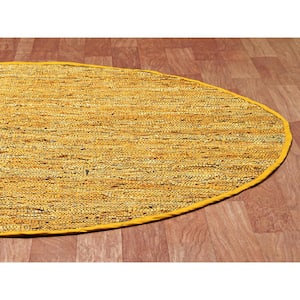 Gold Leather 6 ft. x 6 ft. Round Area Rug