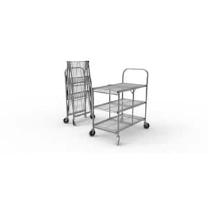 33.75 in. x 19.5 in. 3-Shelf Collapsible Wire Utility Cart in Silver