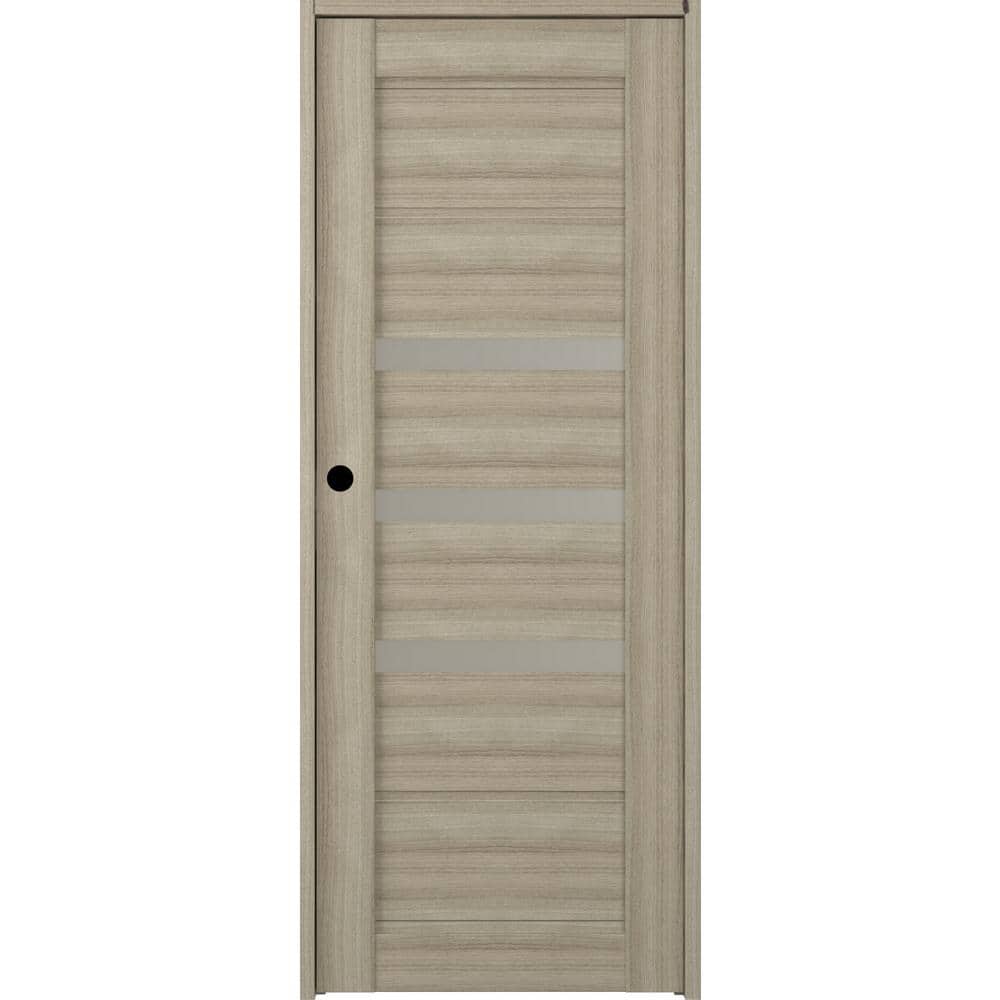 30 in. x 80 in. Right-Hand 3-Lite Frosted Glass Solid Core Rita Shambor Wood Composite Single Prehung Interior Door price history on PriceWatchPro