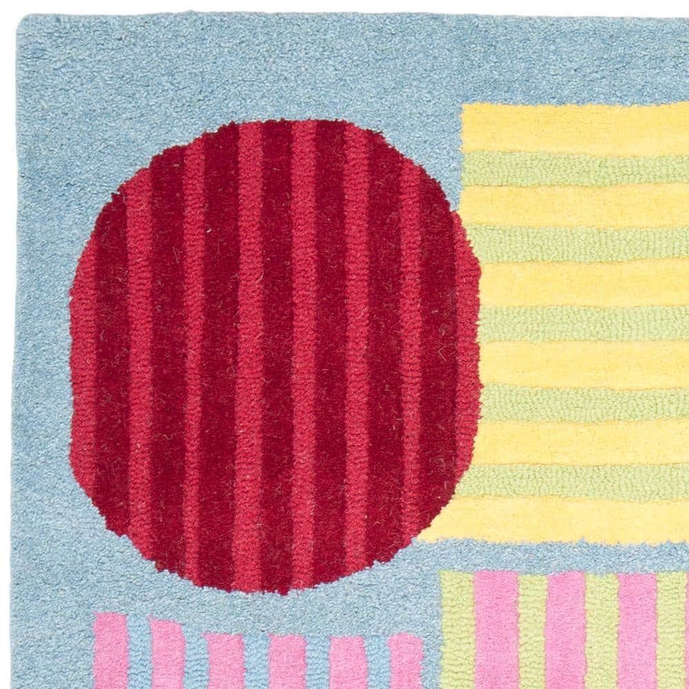 Blue Geometric Striped 4' x 6' Hand-Tufted Kids Rug