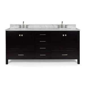 Cambridge 73 in. W x 22 in. D x 35.25 in. H Vanity in Espresso with White Marble Vanity Top with Basin