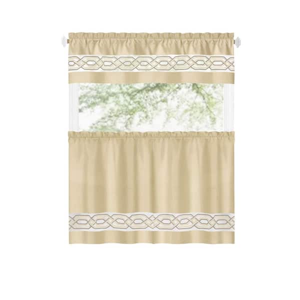 ACHIM Paige Tan Polyester 55 in. W x 36 in. L Light Filtering Curtain Set (Double Panel)