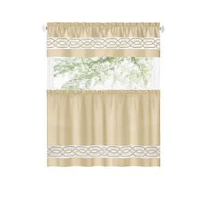 Paige Tier and Valance Light Filtering Polyester Window Curtain Set – 55 x 24 - Tan