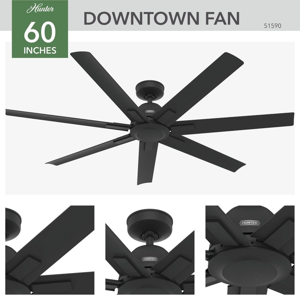 Downtown 60" Matte Black 7-Blade Ceiling Fan with Wall Control