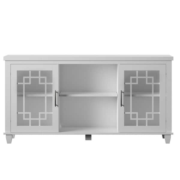 Twin Star Home 54.5 in. White TV Stand Fits TV's up to 60 in. with Adjustable Shelves